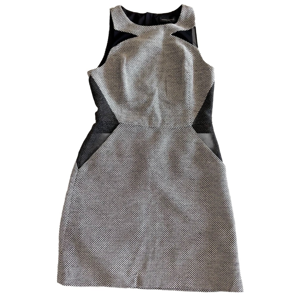 Banana‎ Republic Womens Sheath Dress 4 Sleeveless Black White Tweed Pockets Gray